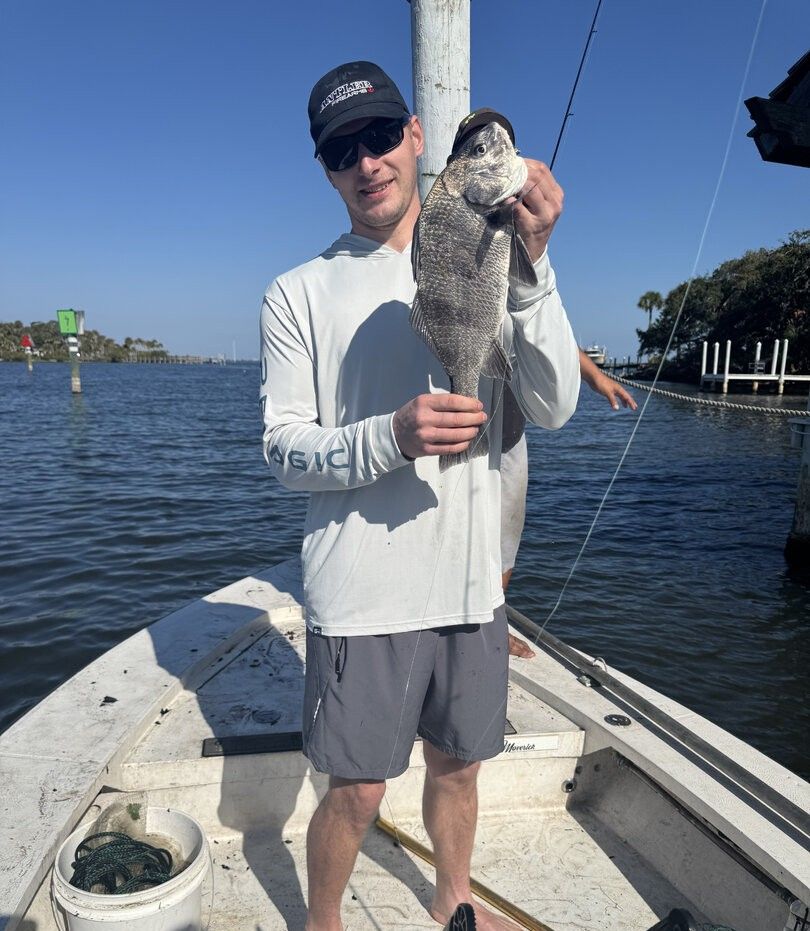 Black drum fish catch displayed on fishing boat