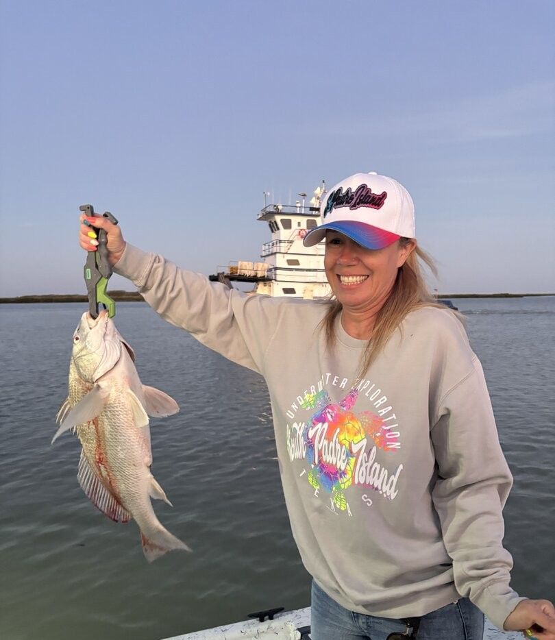 Black drum fish catch displayed on fishing boat