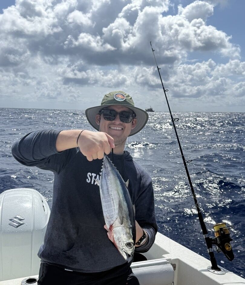 Blackfin tuna catch displayed on fishing boat in open ocean waters