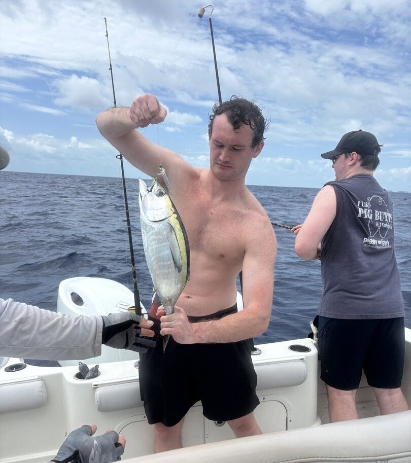 Blackfin tuna catch displayed on fishing boat deck during ocean fishing trip
