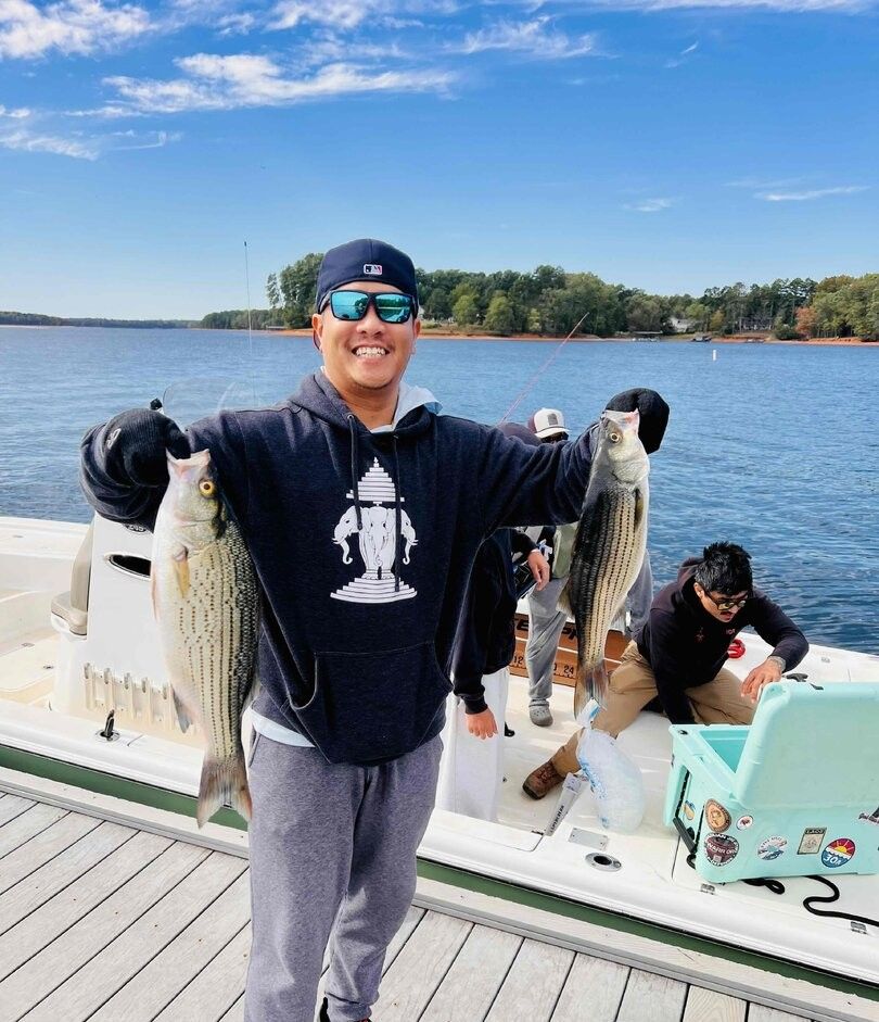 Two striped bass caught during fishing trip on lake