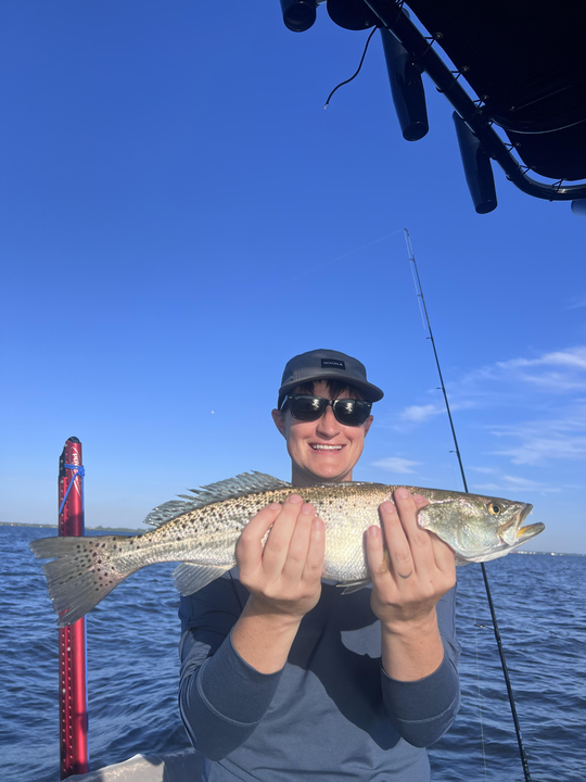 Big Spotted Weakfish reeled in during a partly cloudy day in Riverview!