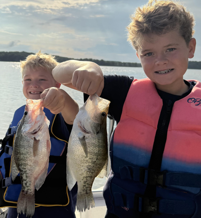 Double trouble white crappie action in partly cloudy Cleveland!