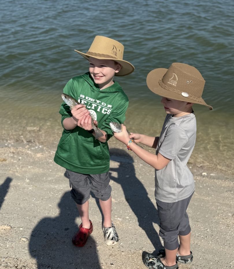 Two people fishing in an unknown location