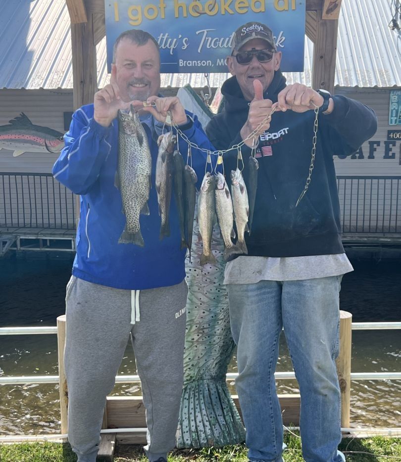 Five rainbow trout and bluefish caught during fishing
