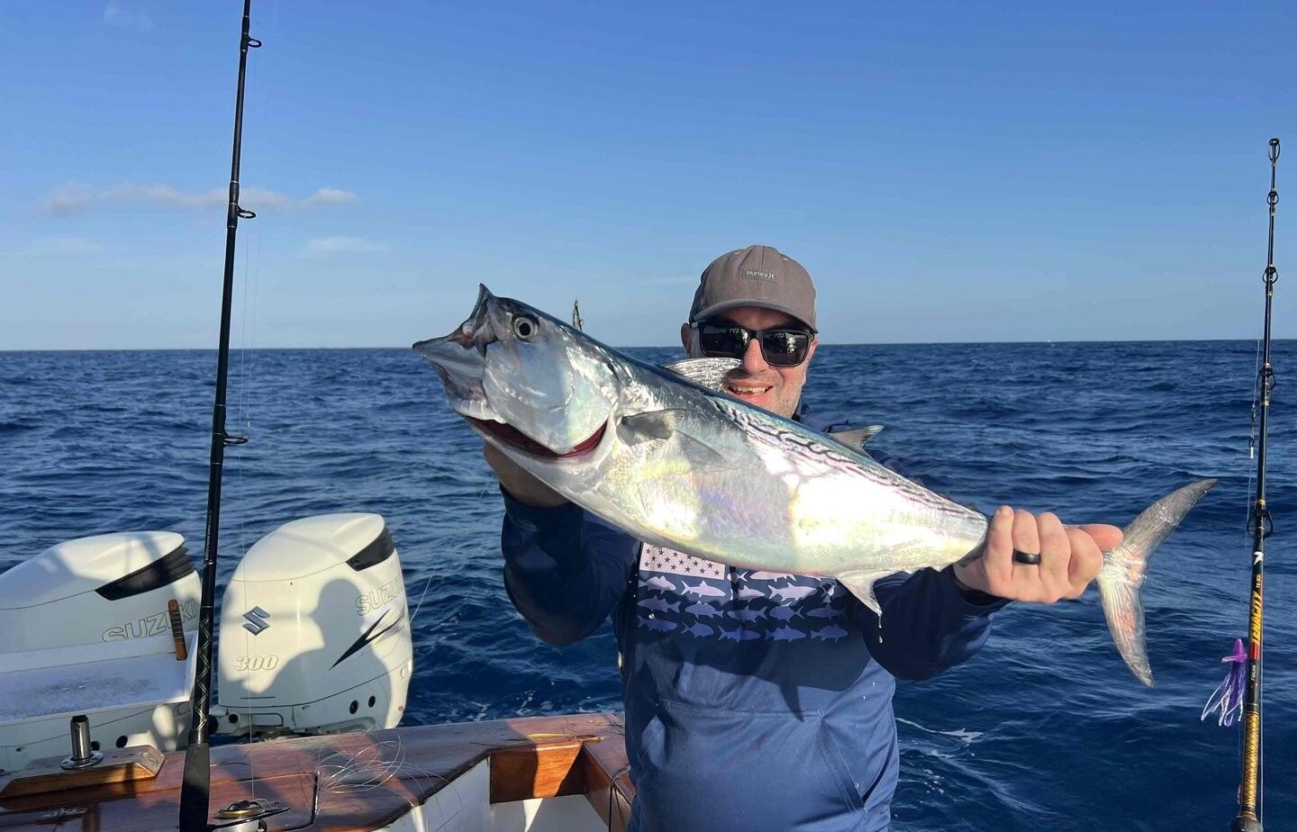 Photo of an Atlantic Bonito fish being caught while fishing