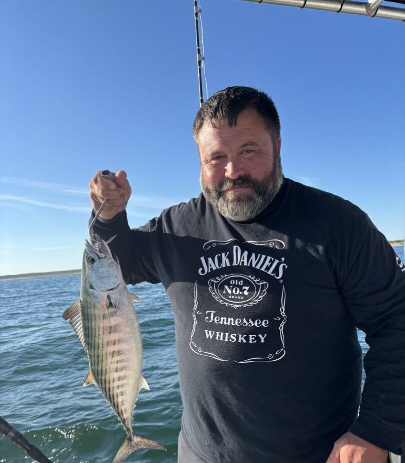 Atlantic bonito caught while fishing on a boat in open water