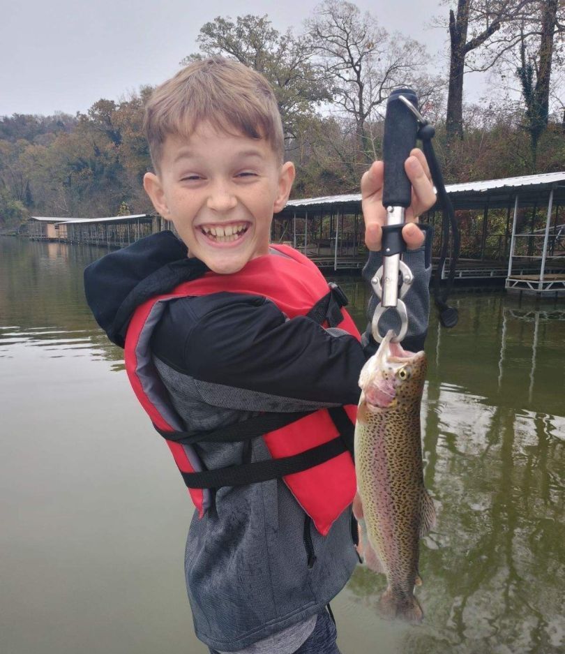 A lone rainbow trout caught while fishing