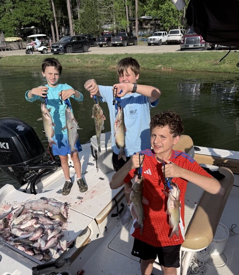 Successful catfish fishing trip with Channel Catfish and Blue Catfish displayed on boat