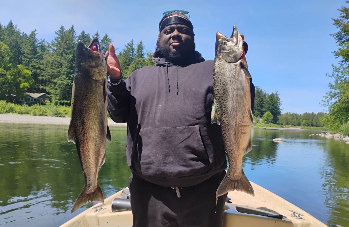 Two coho salmon caught while fishing