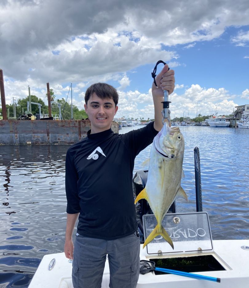 Crevalle Jack, a big fish, caught by a fisherman