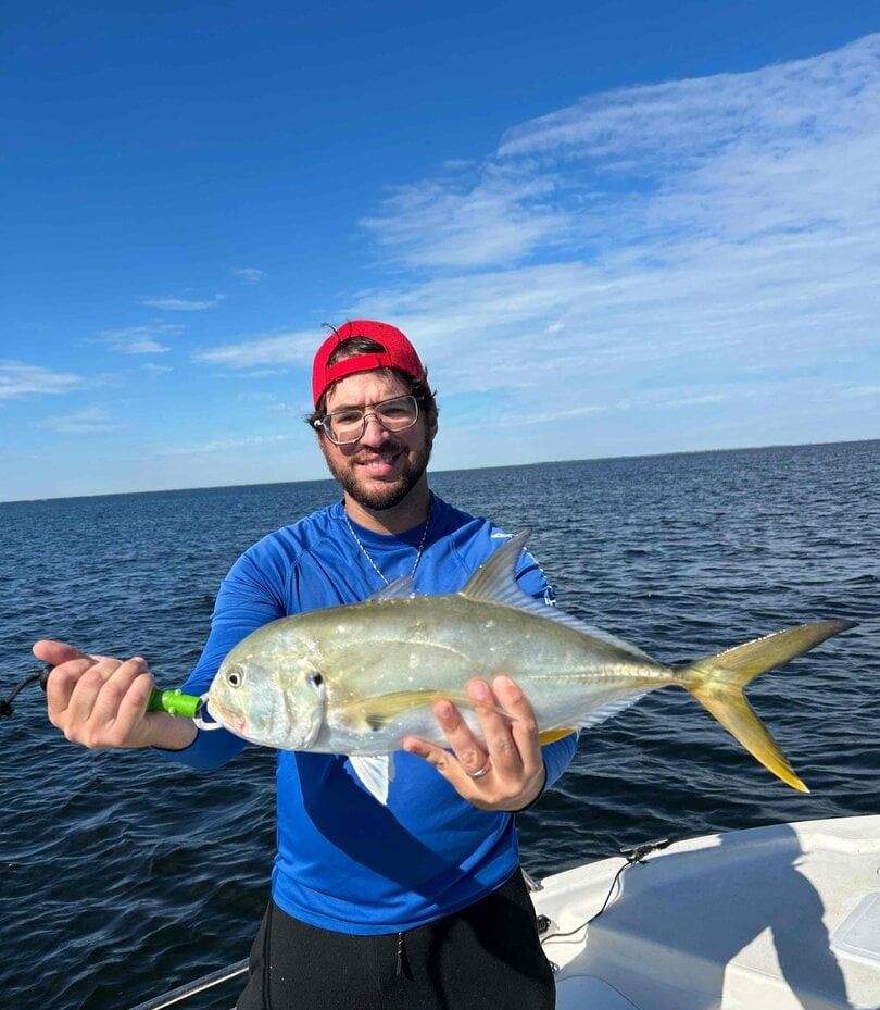 A crevalle jack fish caught while fishing