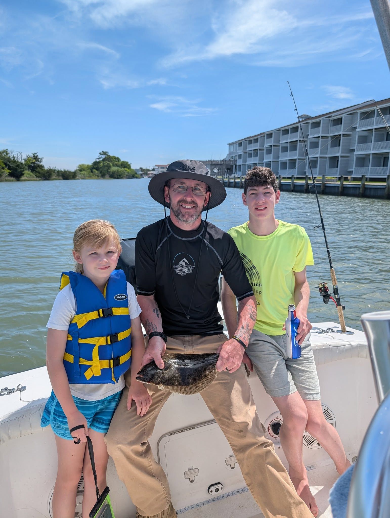 3 people fishing at an unknown location