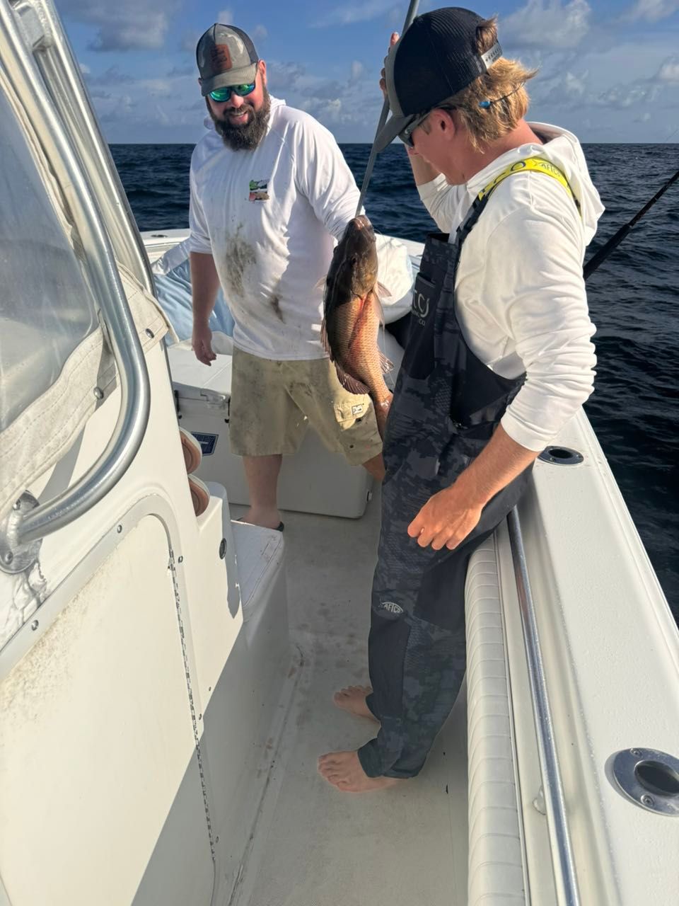 Two people fishing in an unknown location