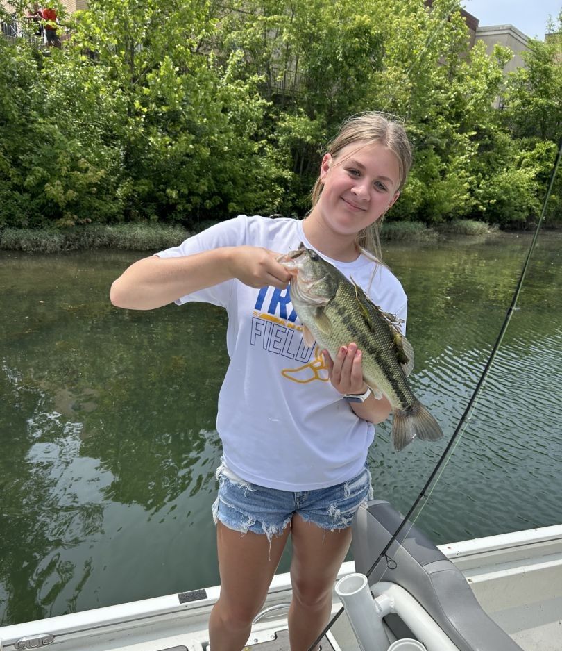 A person fishing in an unknown location