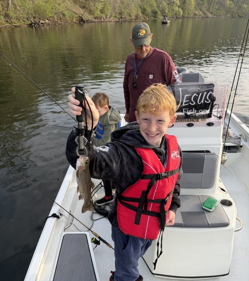 Rainbow trout caught while fishing from boat on lake