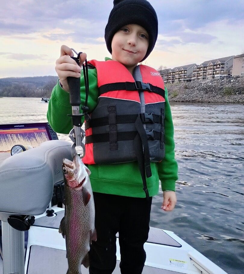 Rainbow trout caught while fishing on a lake from a boat