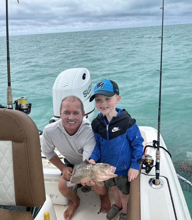 Red grouper caught during offshore fishing trip on boat