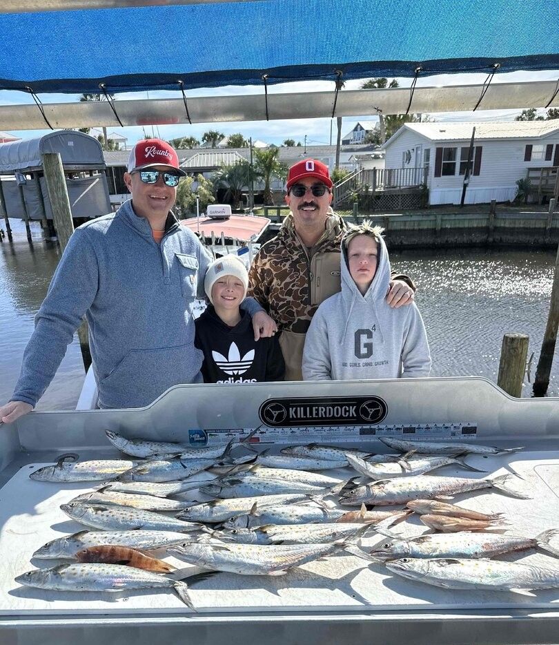 Four people fishing in an unknown location