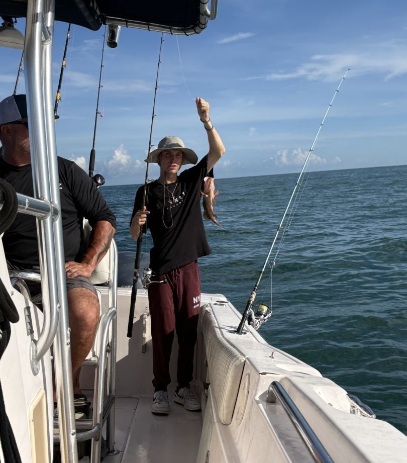Two anglers fishing at an unknown location