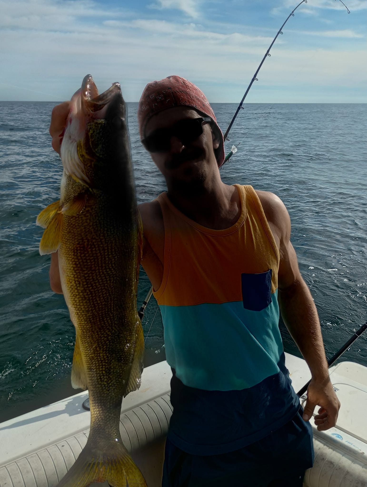Walleye caught while fishing on boat in open water