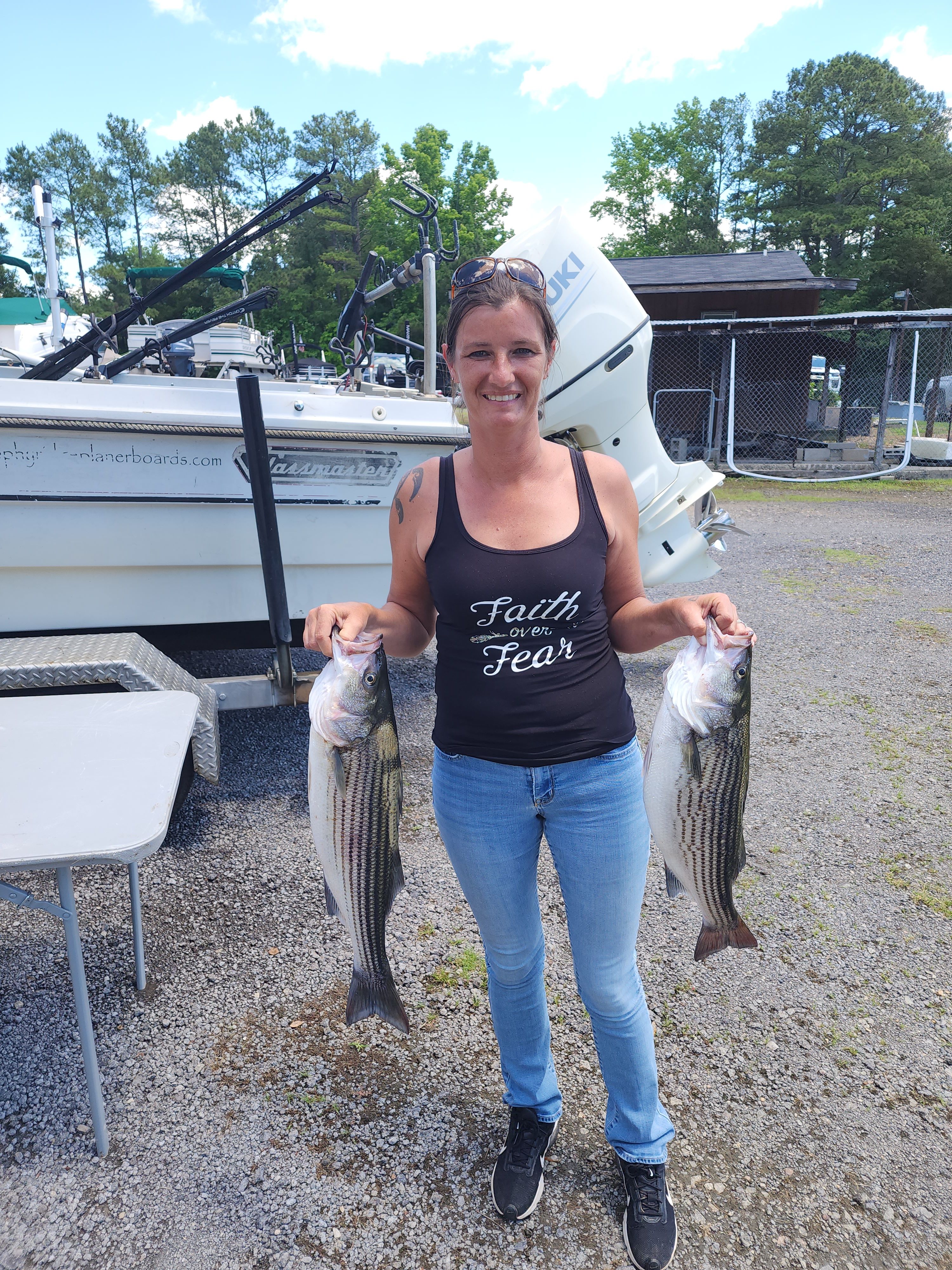 Two striped bass caught while fishing