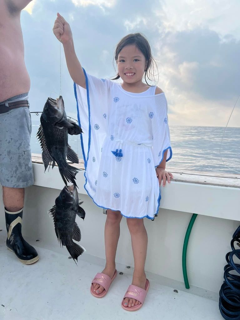Happy Kid Hooked Some Black Sea Bass