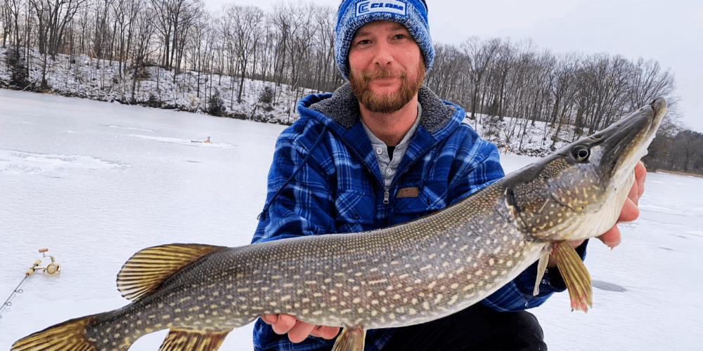 Woods To Water Guide Service Ice-Fishing Pike/Bass in Central Vermont fishing Lake