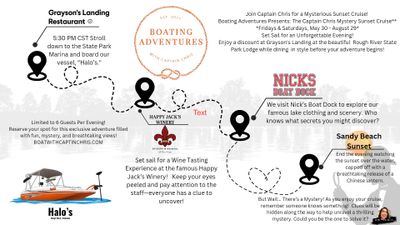 Boating Adventures Mystery Cruise!! $100 Per couple be sure to choose 2 guests at check out 