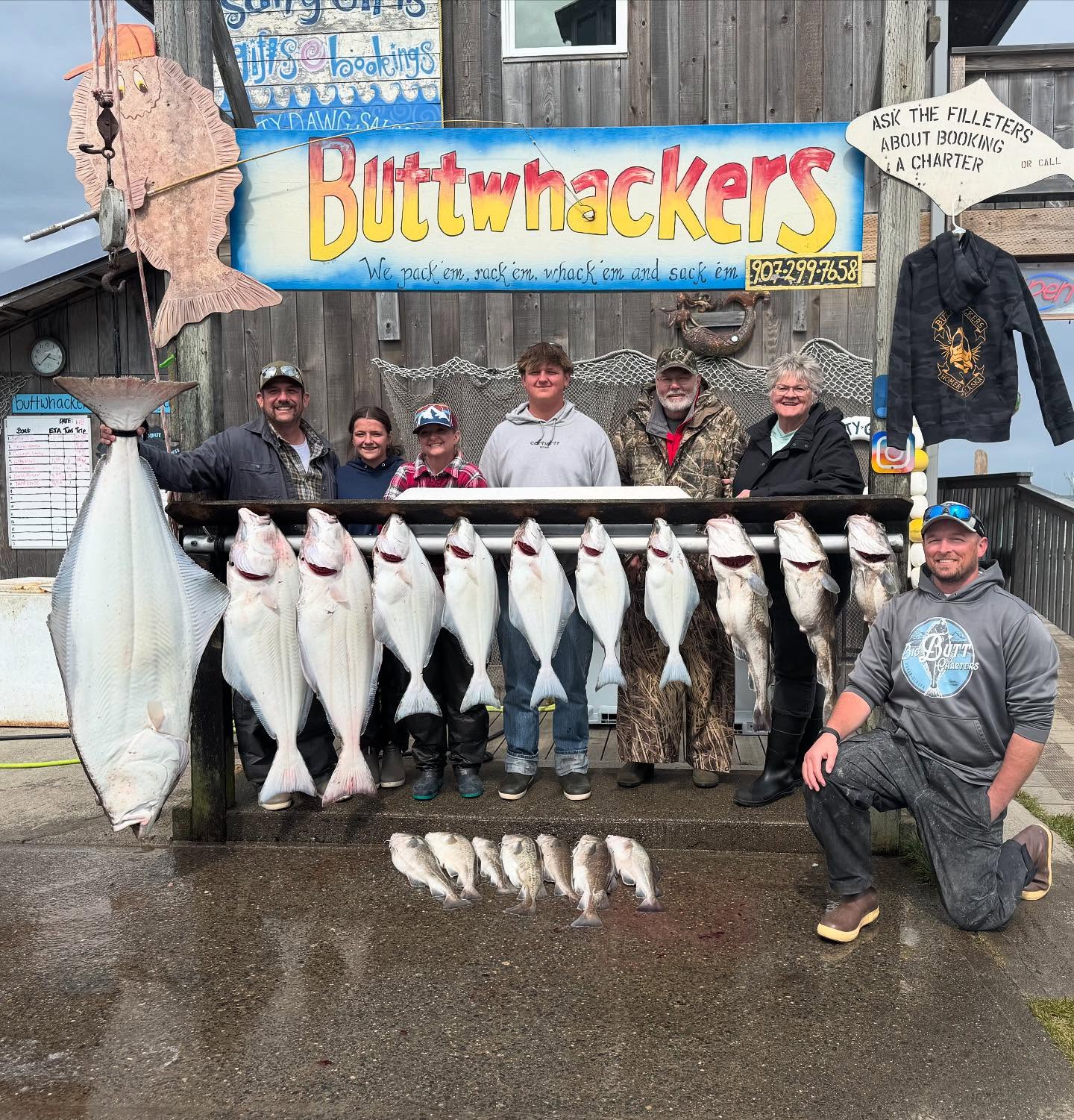 10 Pacific Halibut fish caught while fishing in AK
