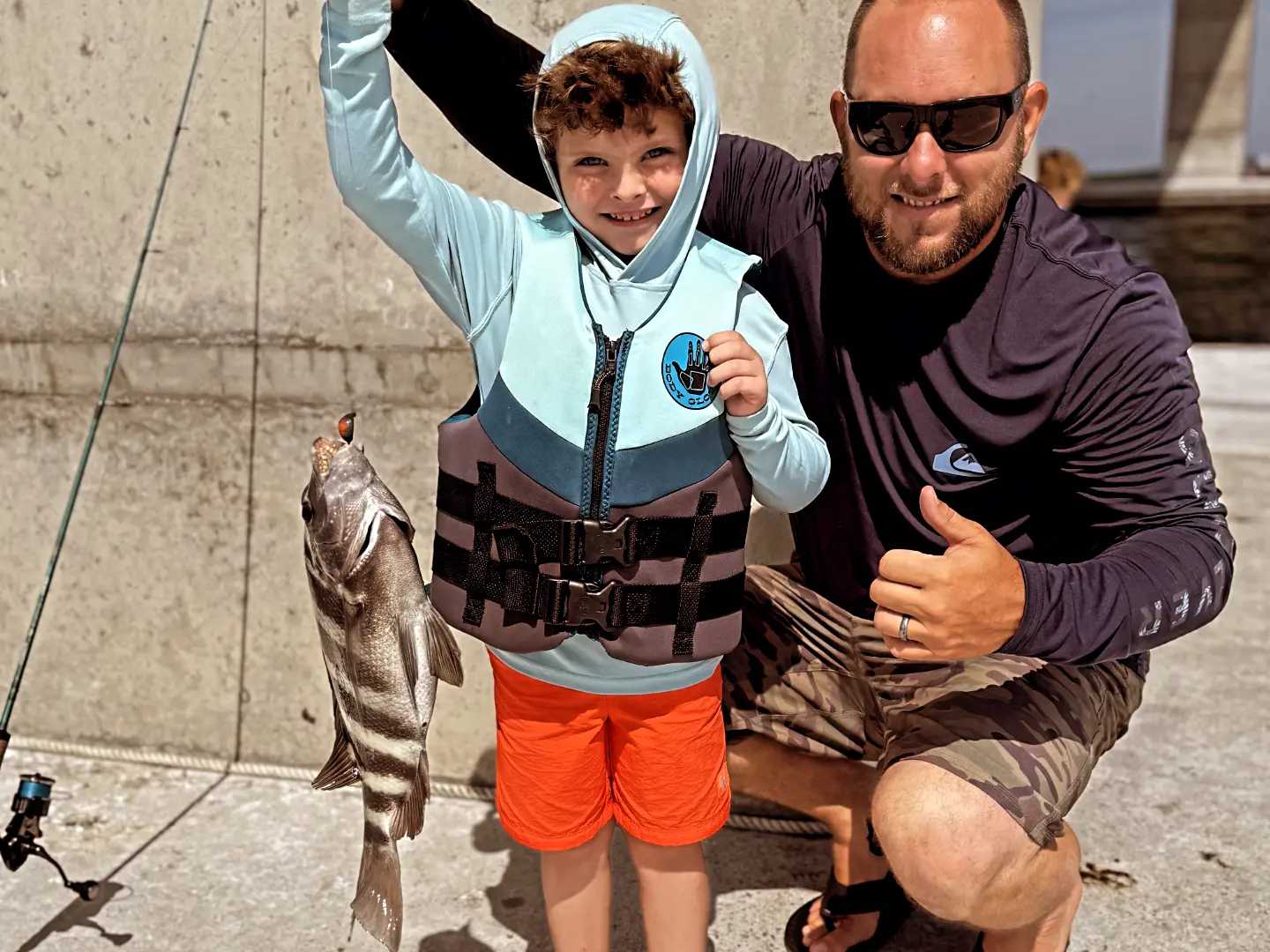 Successful sheepshead fishing catch in Wanchese NC with fish displayed on dock