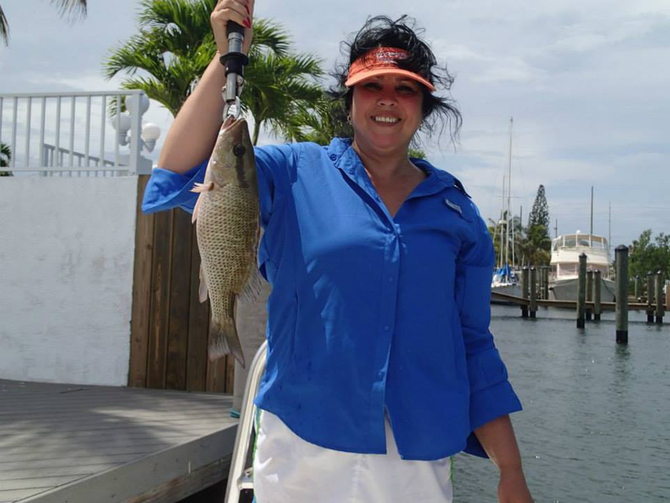 One grey snapper fish caught in Marathon, Florida
