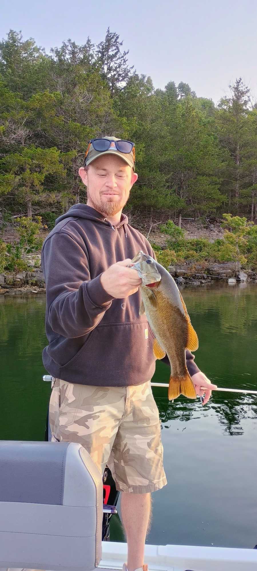 Smallmouth bass catch while fishing in Branson Missouri