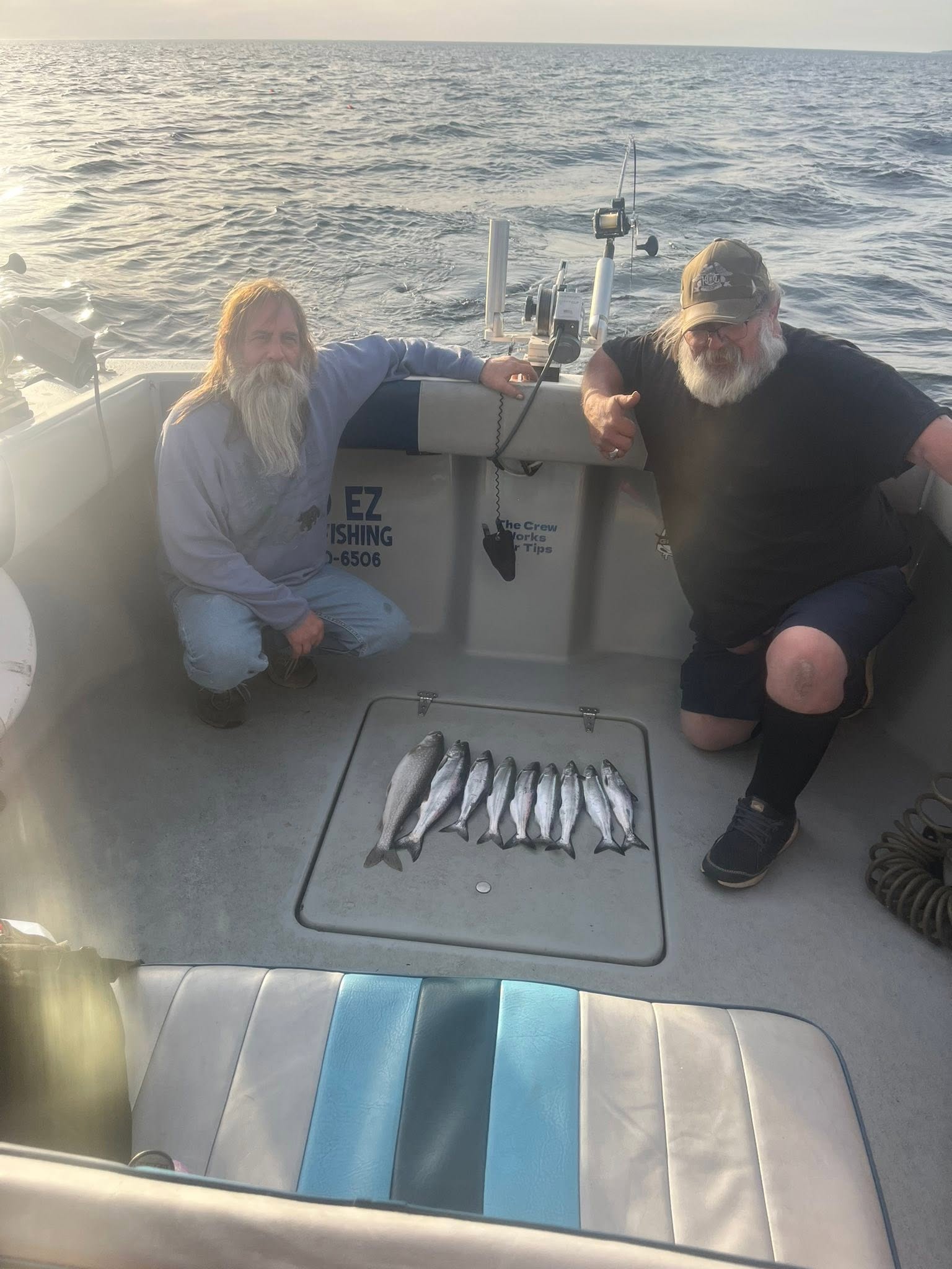 Fresh caught fish displayed on fishing boat deck in Muskegon MI