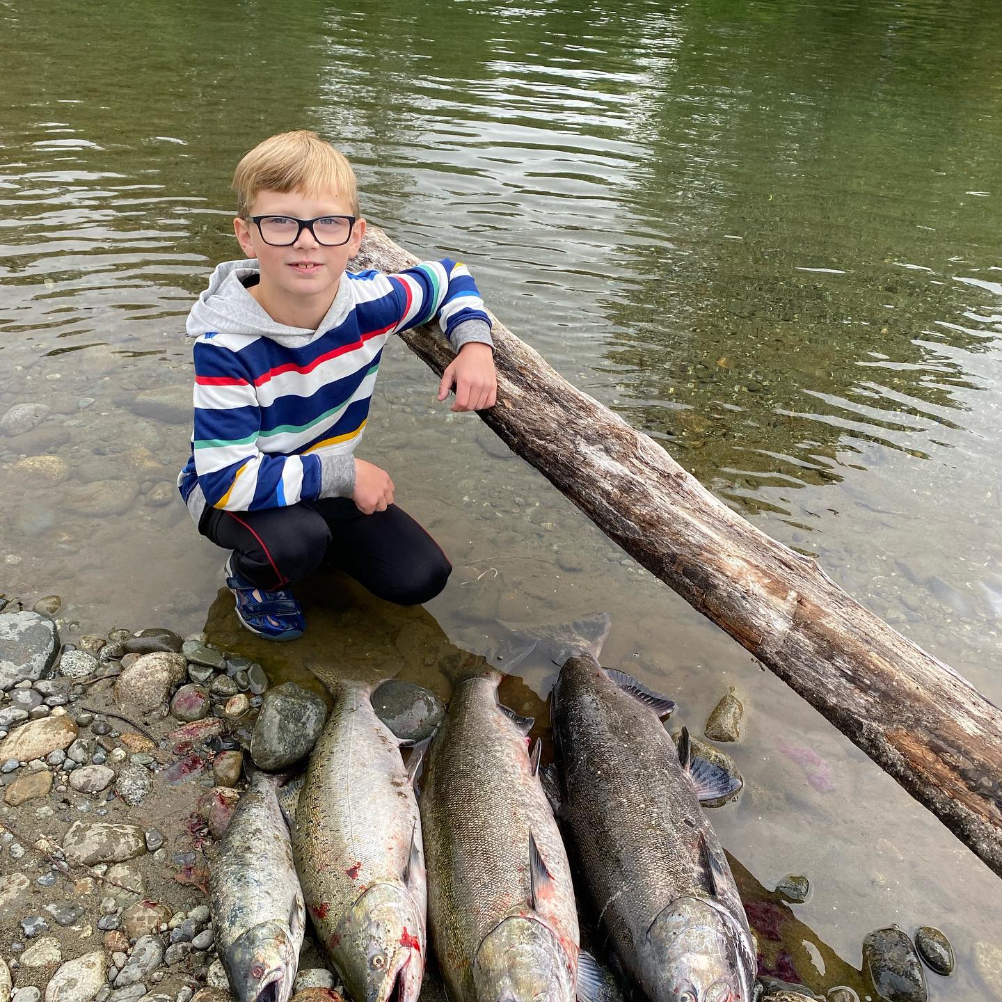 Three fishing rods and a fisherman in Port Alberni