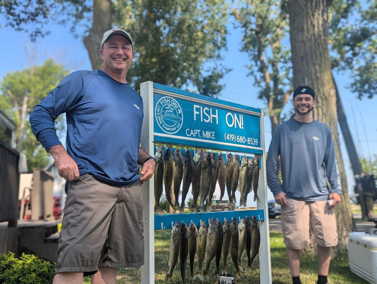 Fresh caught fish displayed on charter boat sign at Lakeside Marblehead OH