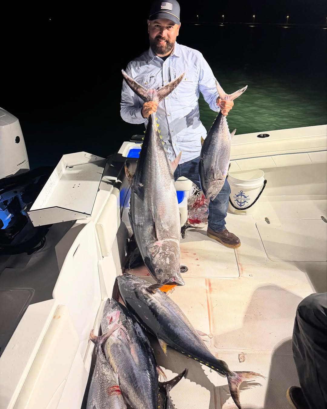 Two African Pompano and King Mackerel fish caught while fishing in California