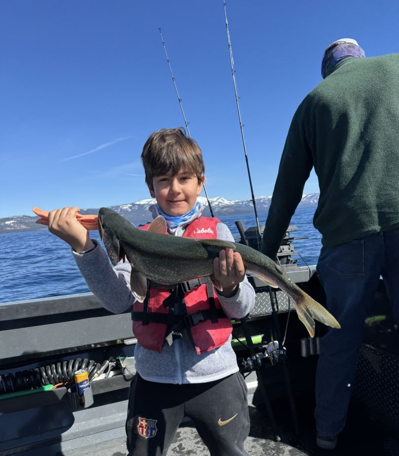 Lake trout catch on fishing boat at Lake Tahoe in Tahoe Vista CA