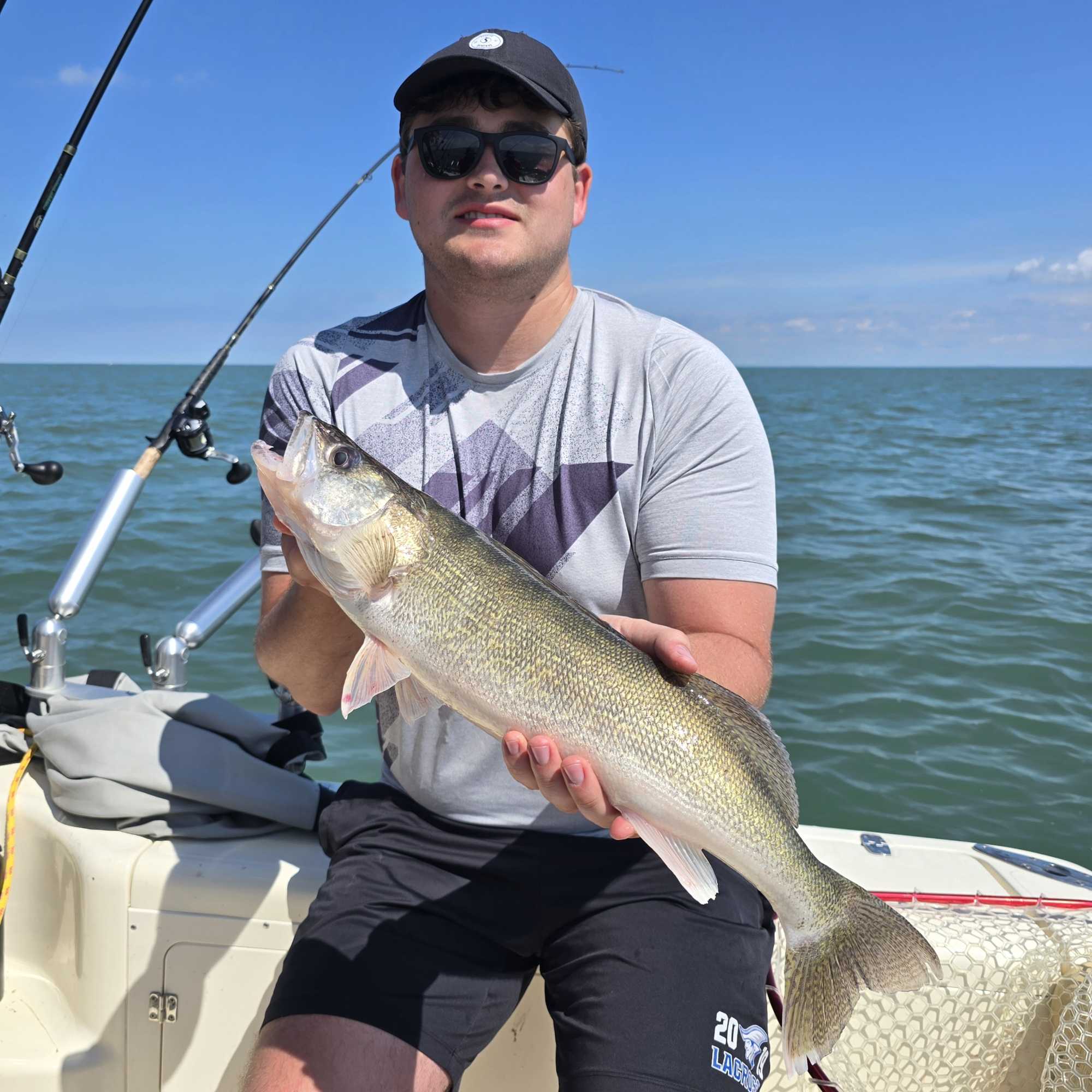 Walleye caught fishing at Lakeside Marblehead OH on boat with fishing rods visible