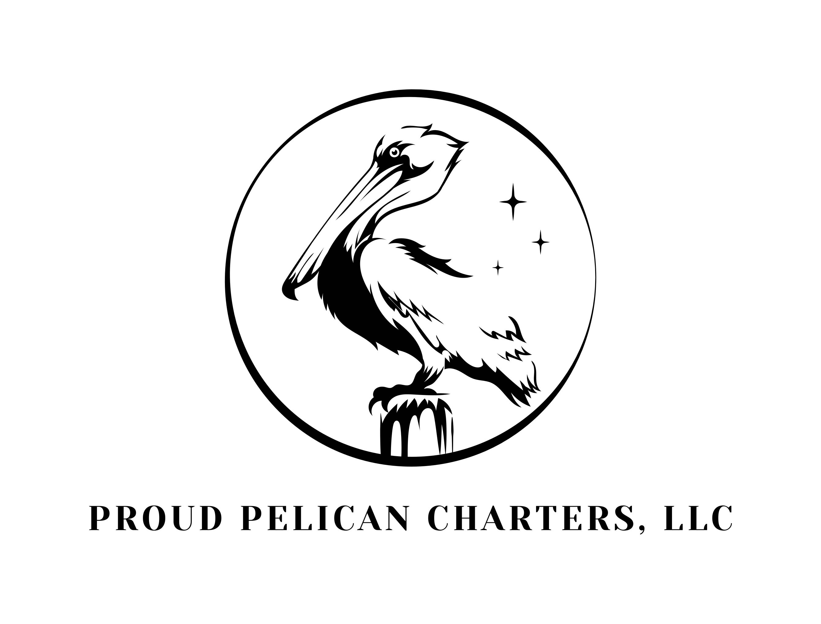 Proud Pelican Charters LLC logo featuring pelican perched on post in Pensacola Beach FL