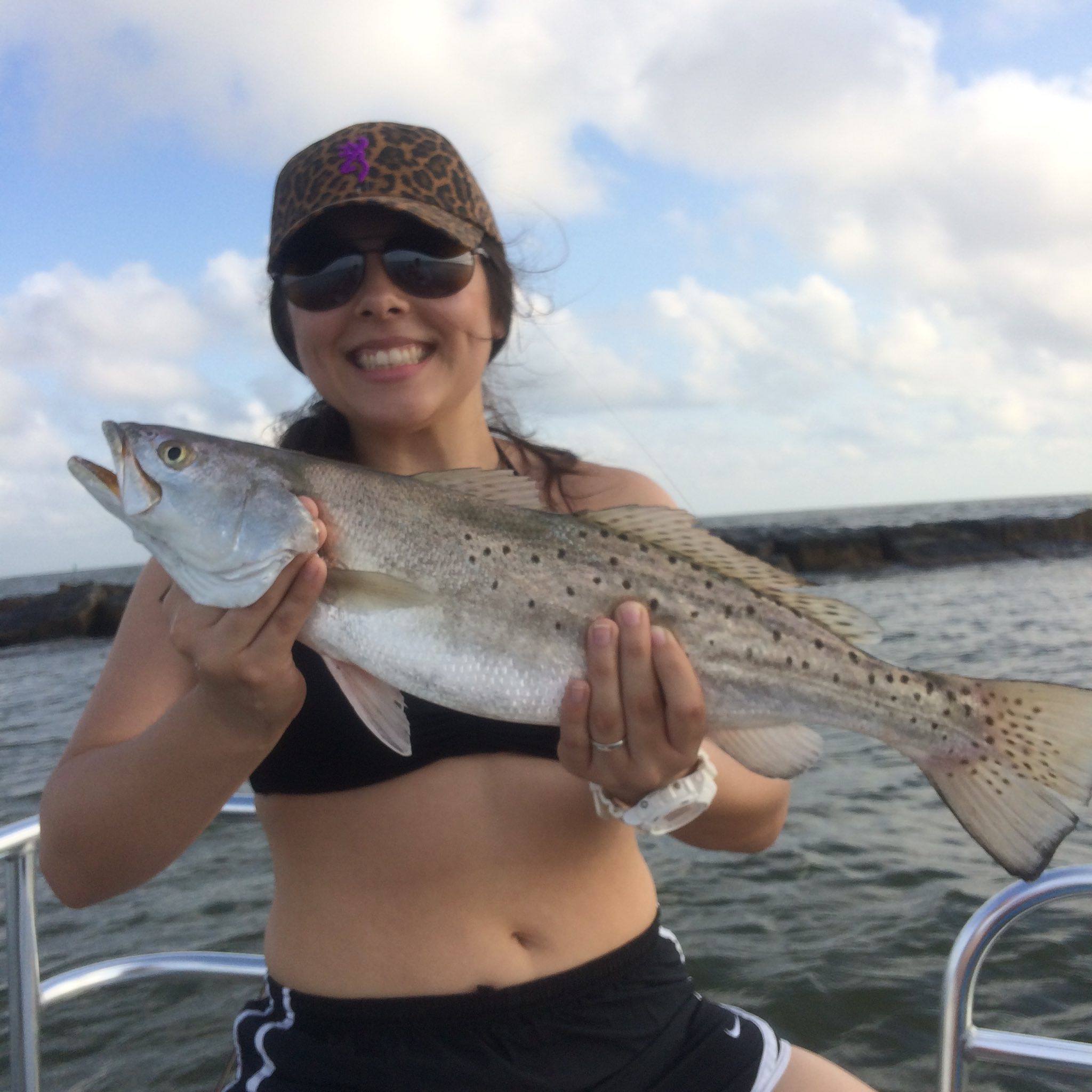 Spotted weakfish caught while fishing in Galveston