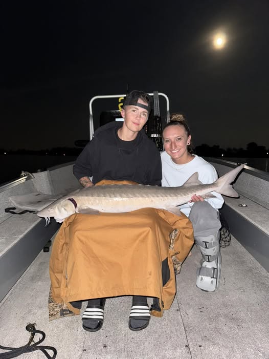 Lake sturgeon caught during night fishing trip in Detroit MI
