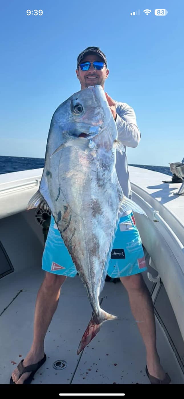 African Pompano caught while fishing in Tierra Verde FL displayed on boat deck