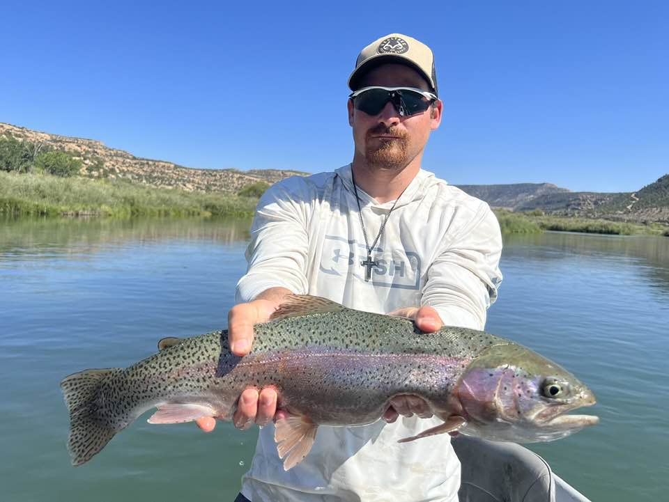 A large rainbow trout caught fishing in New Mexico