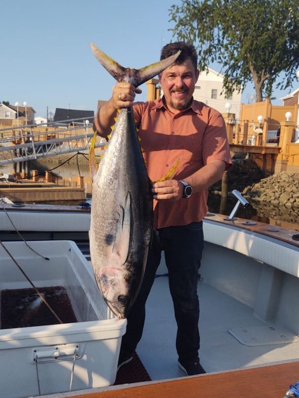 Blackfin tuna, a 27-inch trophy catch, on a fishing trip in NY