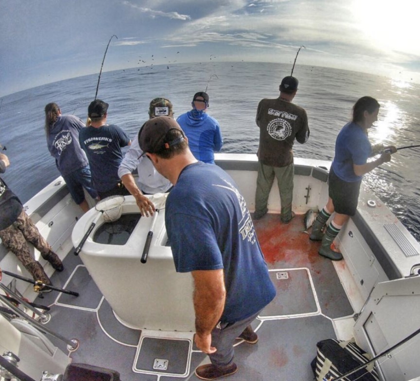 Three people fishing in California
