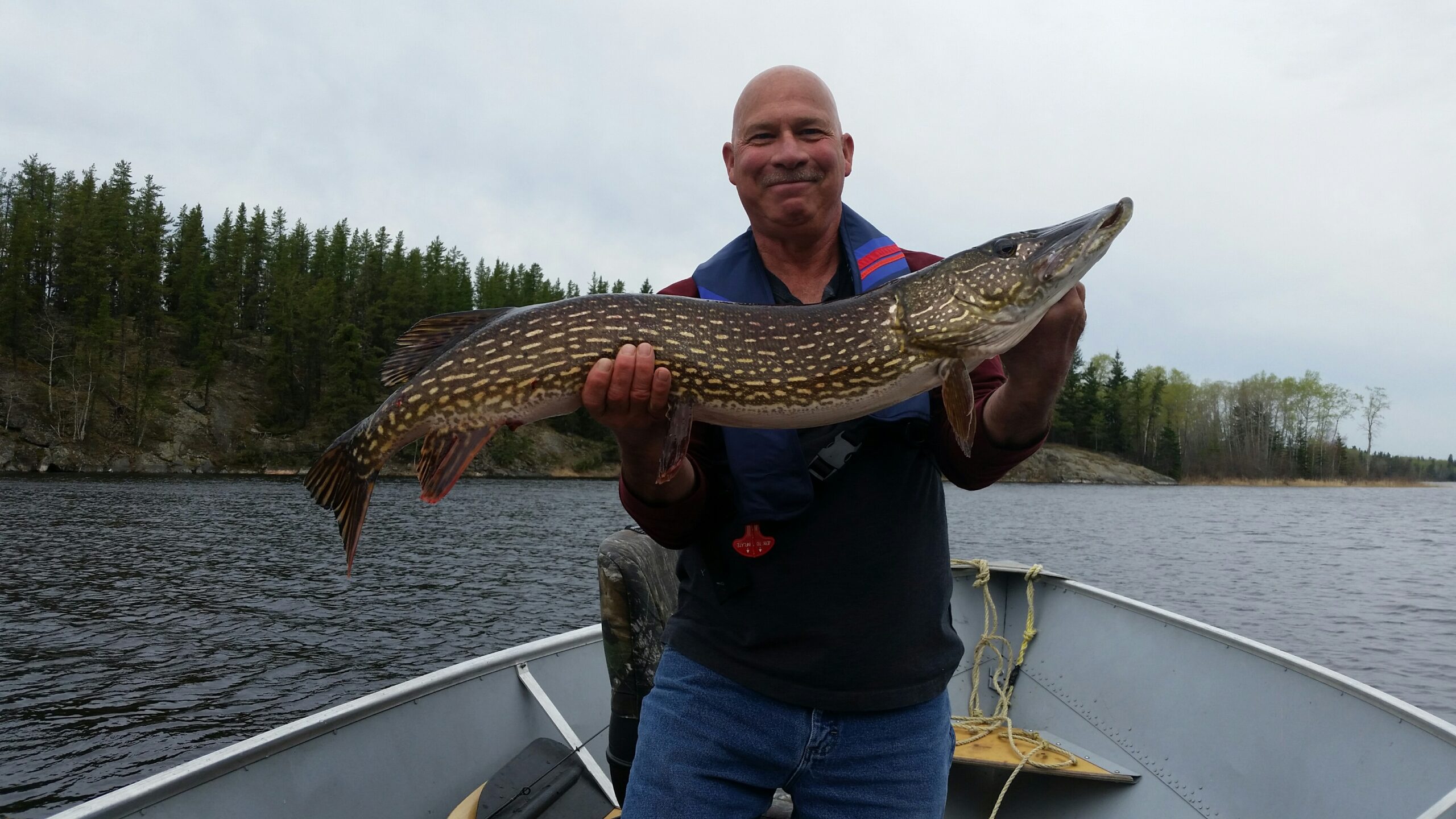 Northern Pike fishing boats on lake with 4 anglers during summer fishing package