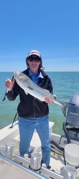 Fishing charter catch displaying bluefish on boat deck in Wanchese NC waters