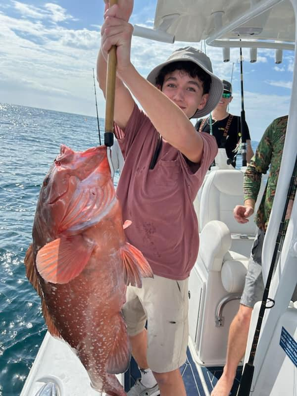 A massive red grouper fish caught while fishing in Port Canaveral