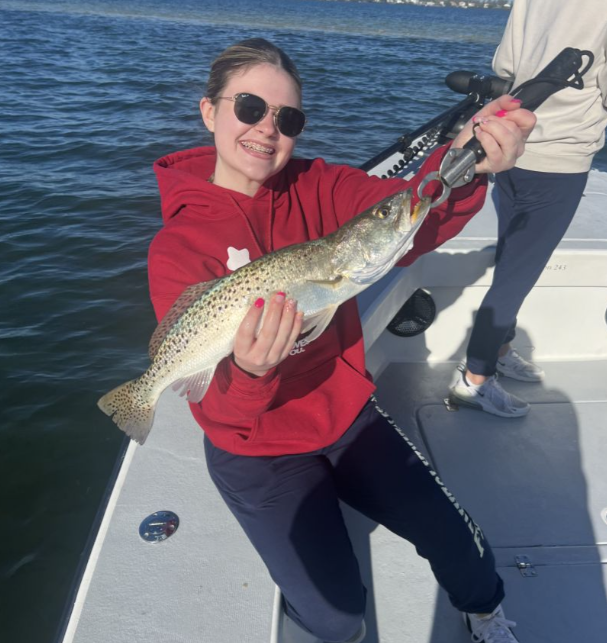 A lone spotted weakfish, 17 inches long, caught while fishing at Bradenton Beach